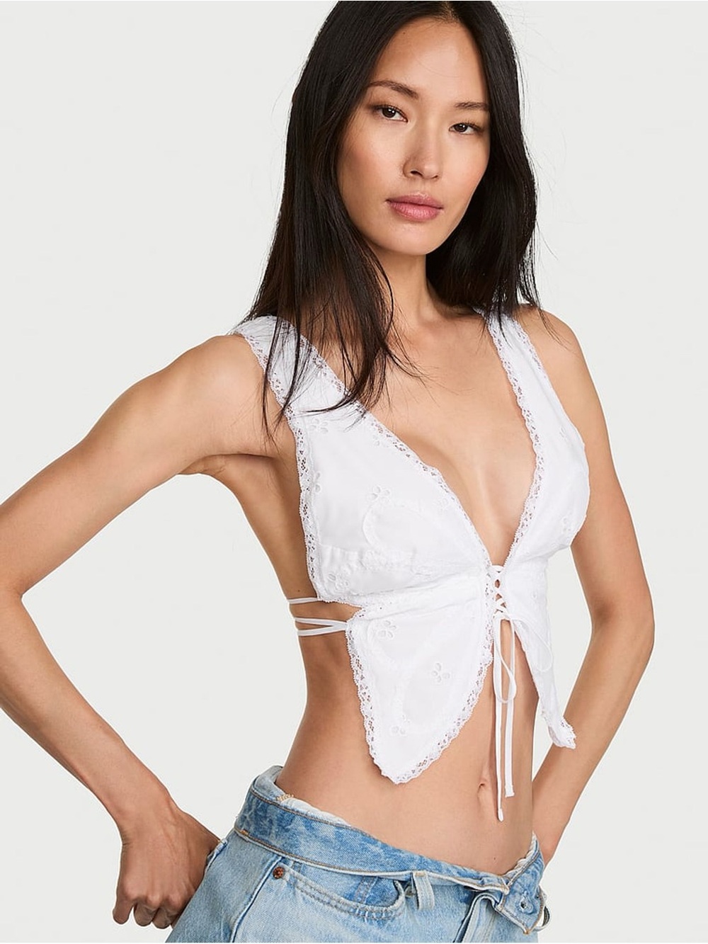 Victoria's Secret White Lace Tie-Front Bandeau Bralette